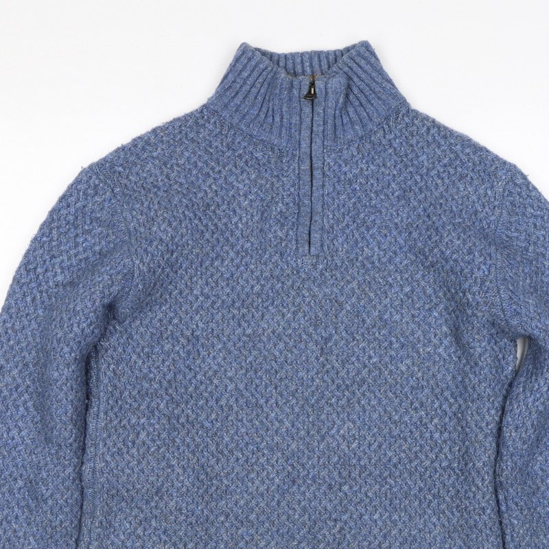 Fat Face Women’s Blue S Chunky Knit 1/4 Zip High Neck Jumper