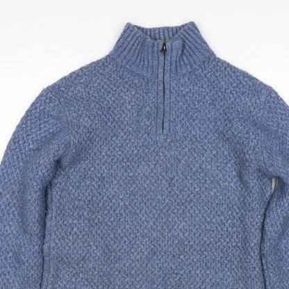 Fat Face Women’s Blue S Chunky Knit 1/4 Zip High Neck Jumper
