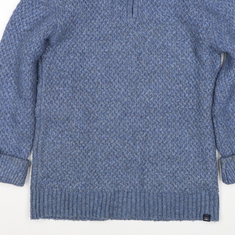 Fat Face Women’s Blue S Chunky Knit 1/4 Zip High Neck Jumper