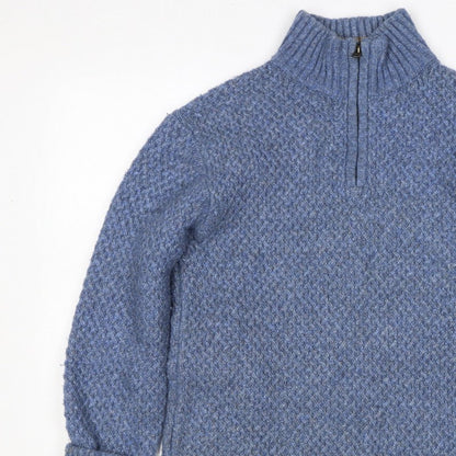 Fat Face Women’s Blue S Chunky Knit 1/4 Zip High Neck Jumper