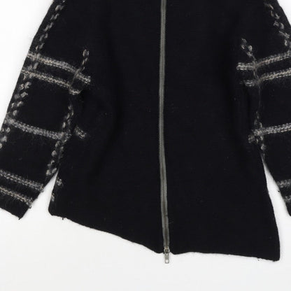 Firetrap Women Black M Full Zip High Neck Wool Blend Check Jumper