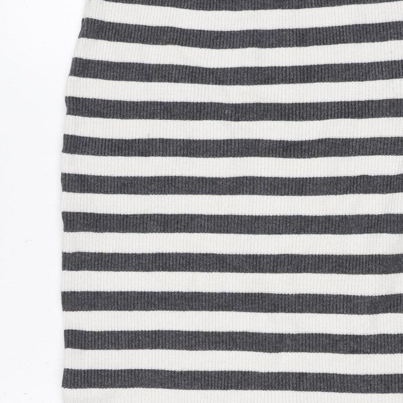 Marks & Spencer Women Grey Stripe Knit Pencil Mini Skirt M