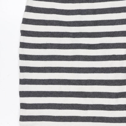 Marks & Spencer Women Grey Stripe Knit Pencil Mini Skirt M