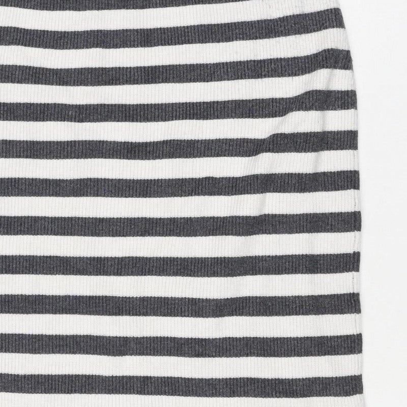 Marks & Spencer Women Grey Stripe Knit Pencil Mini Skirt M