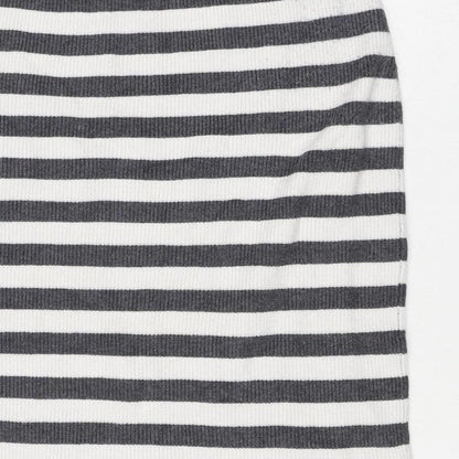 Marks & Spencer Women Grey Stripe Knit Pencil Mini Skirt M