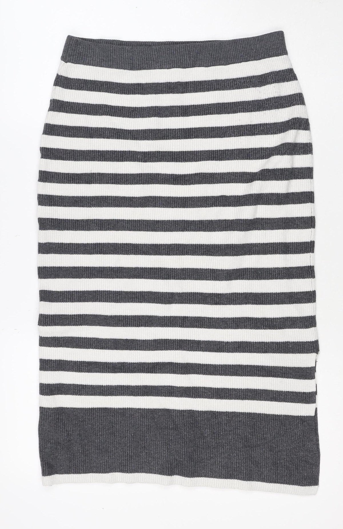 Marks & Spencer Women Grey Stripe Knit Pencil Mini Skirt M