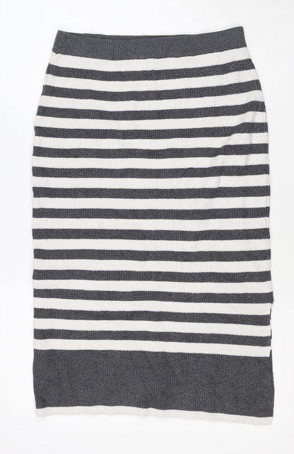 Marks & Spencer Women Grey Stripe Knit Pencil Mini Skirt M