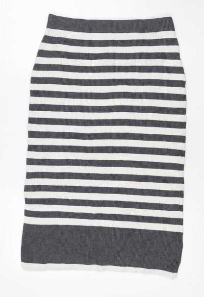 Marks & Spencer Women Grey Stripe Knit Pencil Mini Skirt M