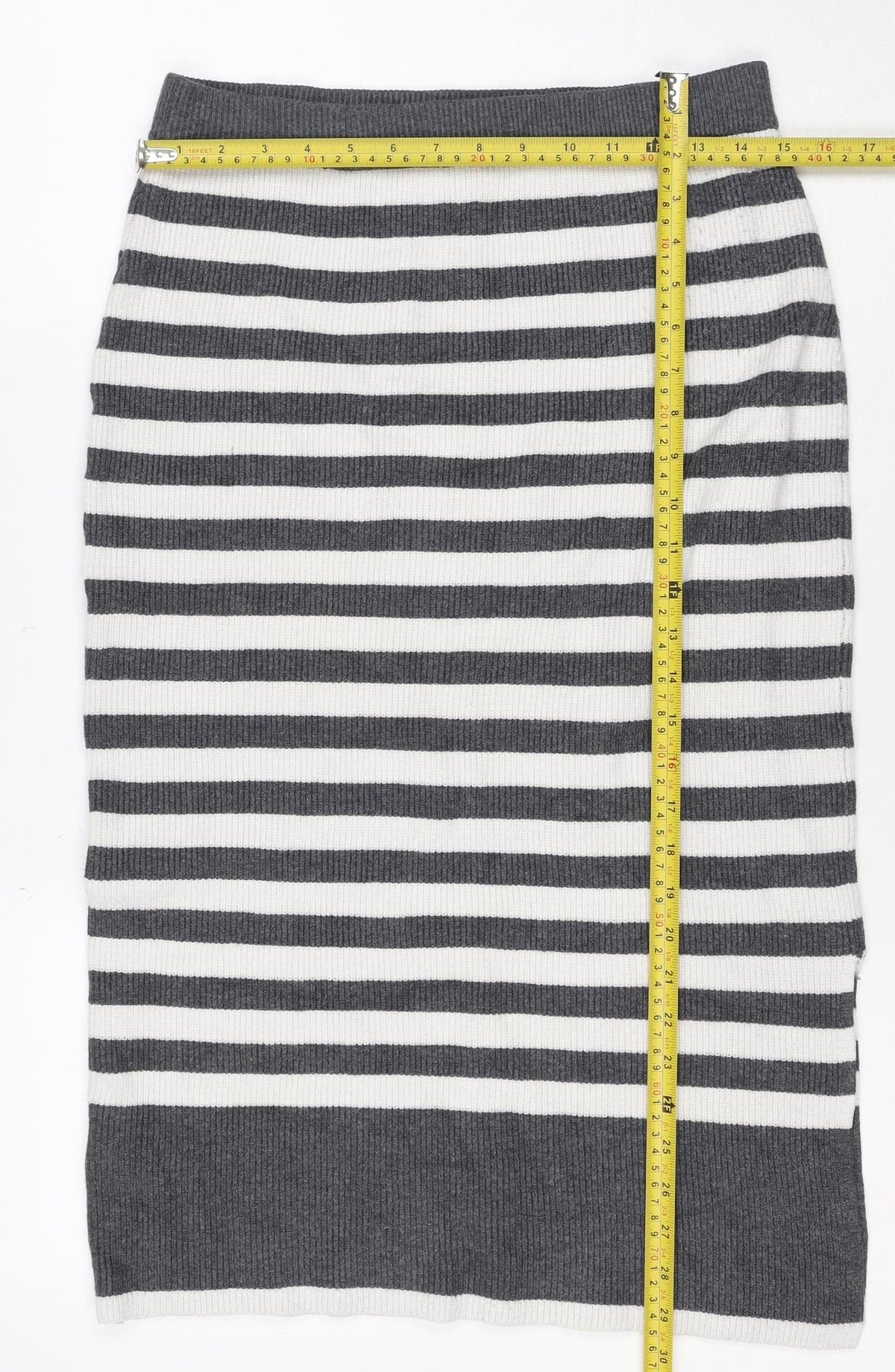 Marks & Spencer Women Grey Stripe Knit Pencil Mini Skirt M