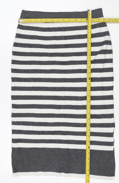 Marks & Spencer Women Grey Stripe Knit Pencil Mini Skirt M