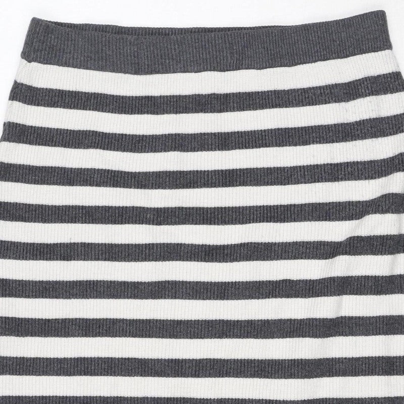 Marks & Spencer Women Grey Stripe Knit Pencil Mini Skirt M