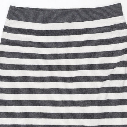Marks & Spencer Women Grey Stripe Knit Pencil Mini Skirt M