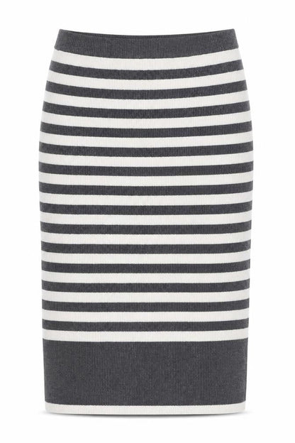 Marks & Spencer Women Grey Stripe Knit Pencil Mini Skirt M