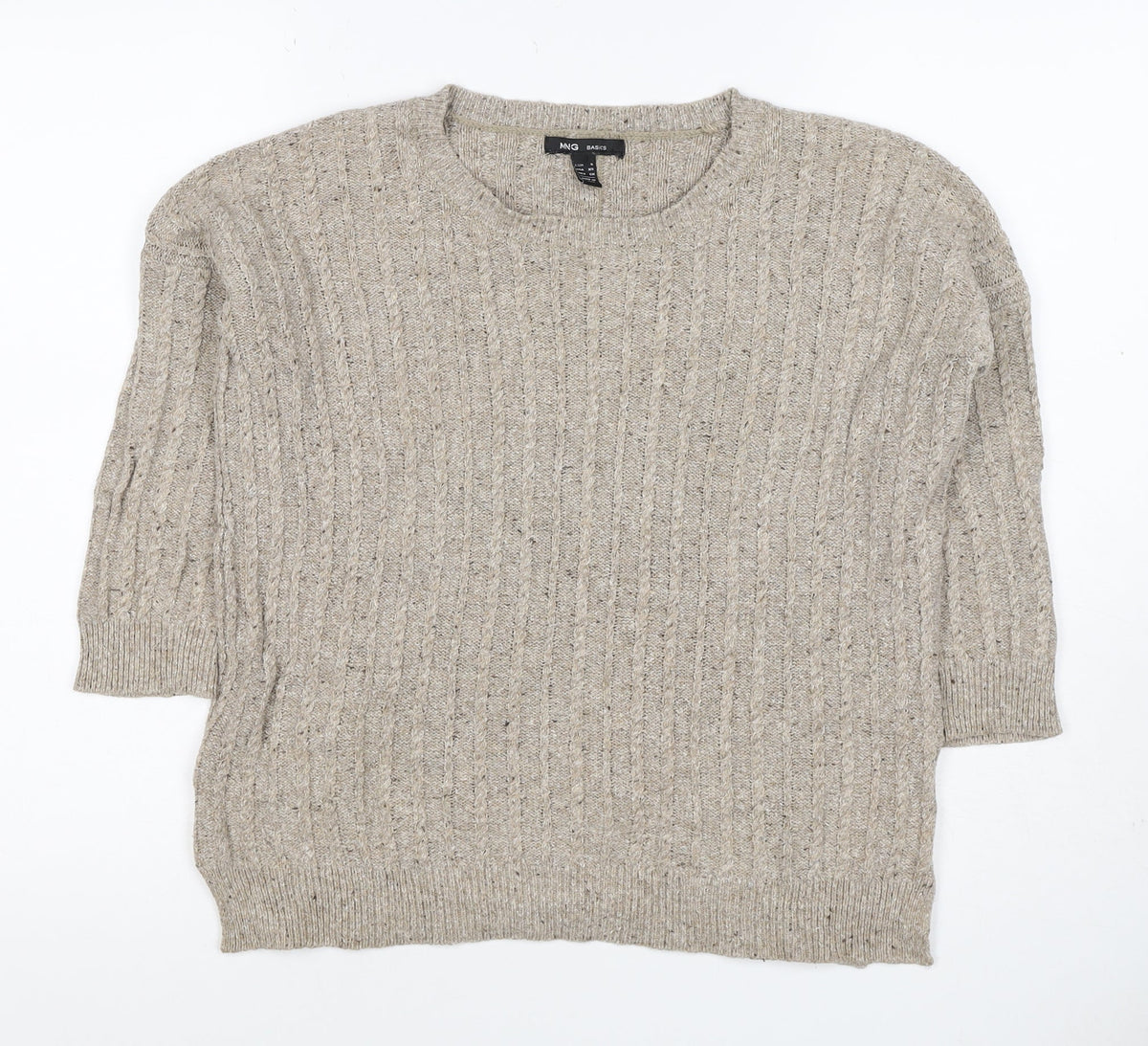 MNG Basics Women Beige XS Cable-Knit Button Shoulder Pullover Jumper