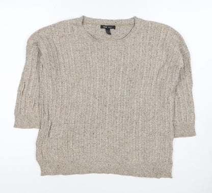 MNG Basics Women Beige XS Cable-Knit Button Shoulder Pullover Jumper
