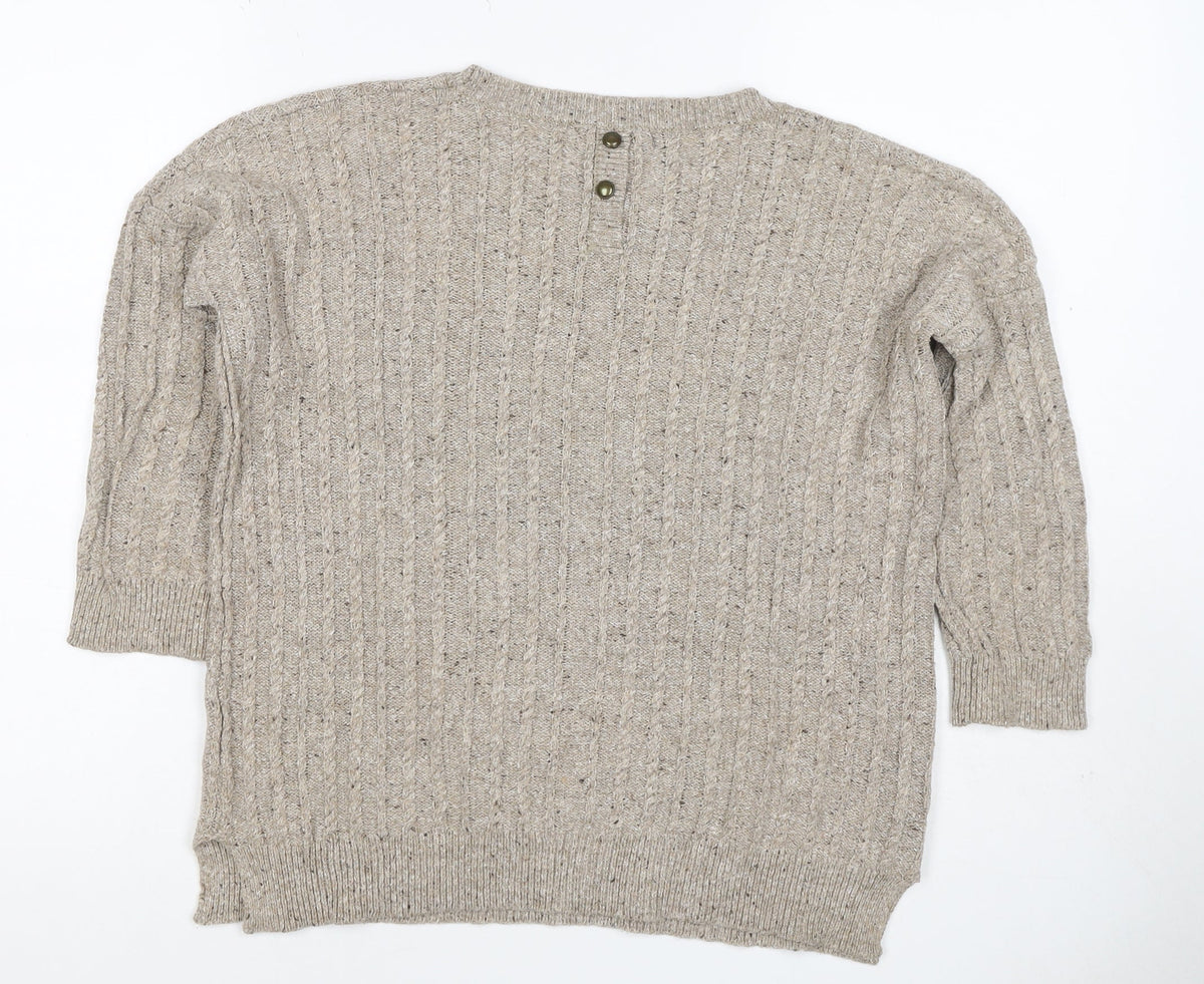 MNG Basics Women Beige XS Cable-Knit Button Shoulder Pullover Jumper