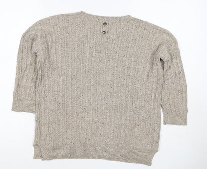 MNG Basics Women Beige XS Cable-Knit Button Shoulder Pullover Jumper