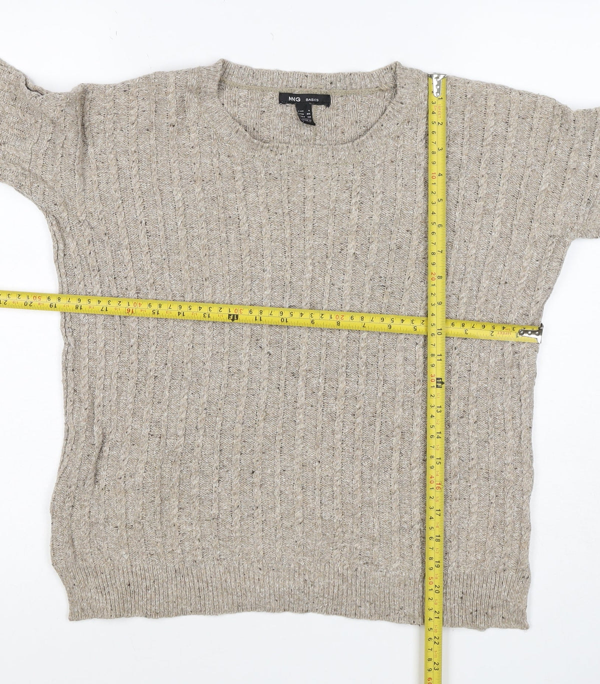 MNG Basics Women Beige XS Cable-Knit Button Shoulder Pullover Jumper