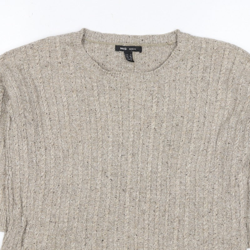 MNG Basics Women Beige XS Cable-Knit Button Shoulder Pullover Jumper