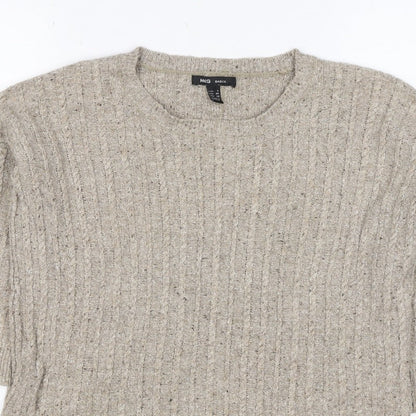 MNG Basics Women Beige XS Cable-Knit Button Shoulder Pullover Jumper