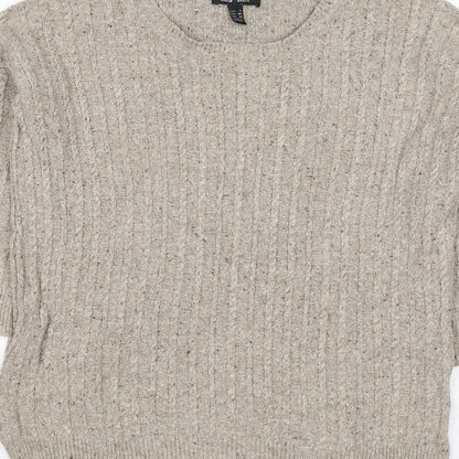 MNG Basics Women Beige XS Cable-Knit Button Shoulder Pullover Jumper