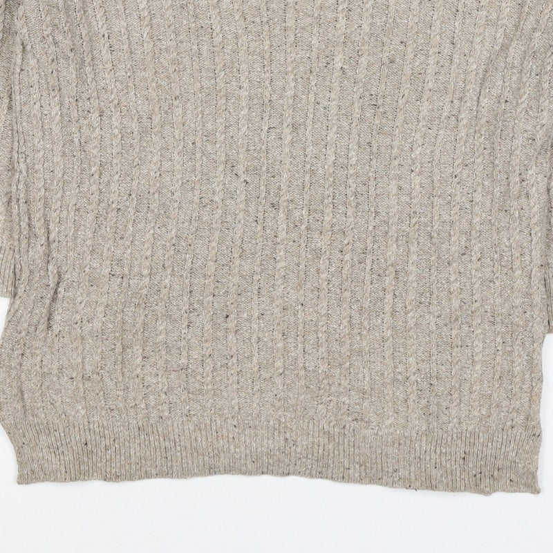MNG Basics Women Beige XS Cable-Knit Button Shoulder Pullover Jumper