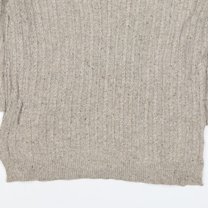 MNG Basics Women Beige XS Cable-Knit Button Shoulder Pullover Jumper