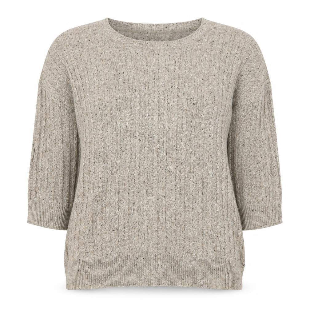 MNG Basics Women Beige XS Cable-Knit Button Shoulder Pullover Jumper