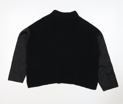 La Redoute Women Black M Mock Neck Knit Jumper Quilted Long Sleeve