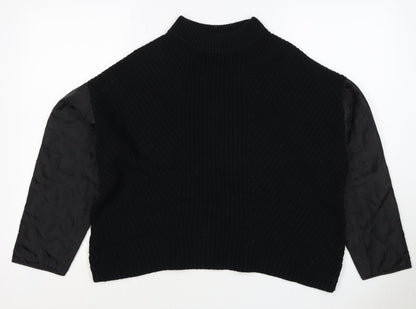 La Redoute Women Black M Mock Neck Knit Jumper Quilted Long Sleeve