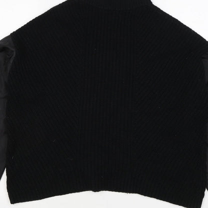 La Redoute Women Black M Mock Neck Knit Jumper Quilted Long Sleeve