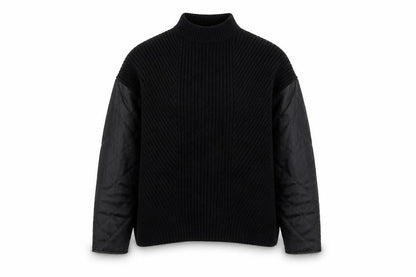 La Redoute Women Black M Mock Neck Knit Jumper Quilted Long Sleeve