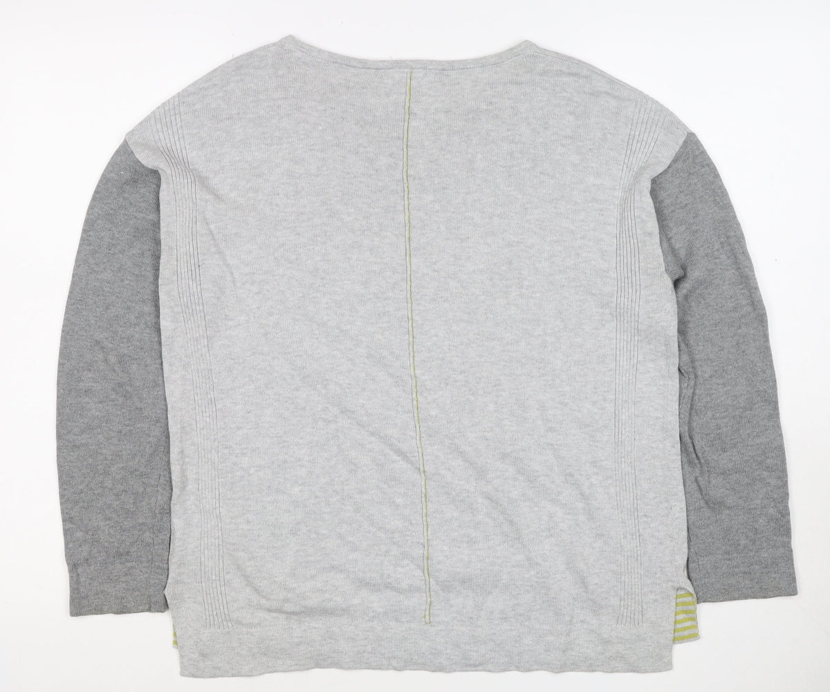 White Stuff Women Grey UK 12 Colour Block Crew Neck Knit Jumper