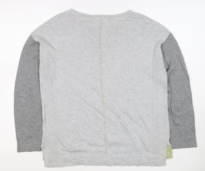 White Stuff Women Grey UK 12 Colour Block Crew Neck Knit Jumper