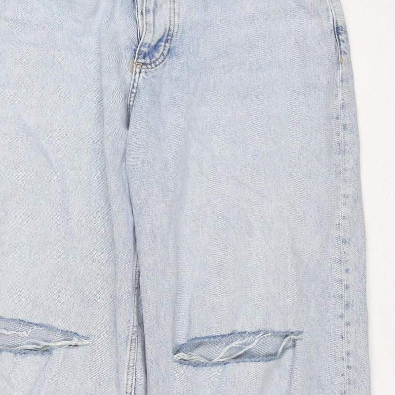 Primark Women Blue UK 12 High Rise Distressed Straight Jeans