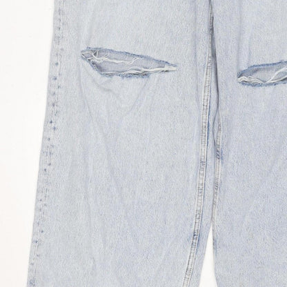 Primark Women Blue UK 12 High Rise Distressed Straight Jeans