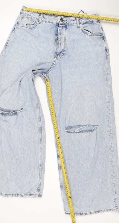 Primark Women Blue UK 12 High Rise Distressed Straight Jeans