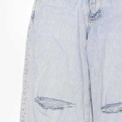 Primark Women Blue UK 12 High Rise Distressed Straight Jeans
