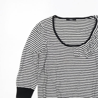 Marks & Spencer Women Black White UK 12 Striped Ruffle Knit Jumper