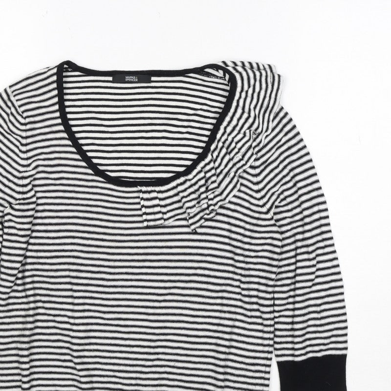 Marks & Spencer Women Black White UK 12 Striped Ruffle Knit Jumper
