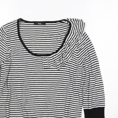 Marks & Spencer Women Black White UK 12 Striped Ruffle Knit Jumper