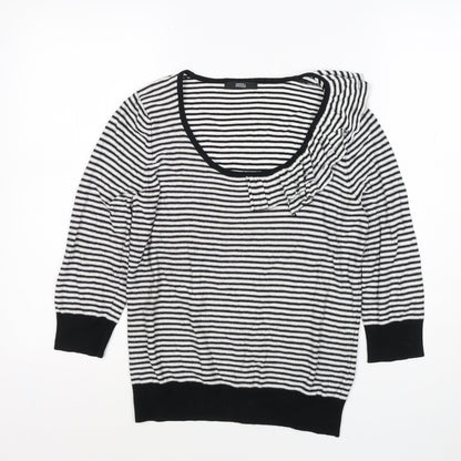 Marks & Spencer Women Black White UK 12 Striped Ruffle Knit Jumper