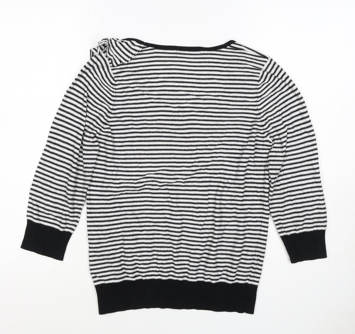 Marks & Spencer Women Black White UK 12 Striped Ruffle Knit Jumper