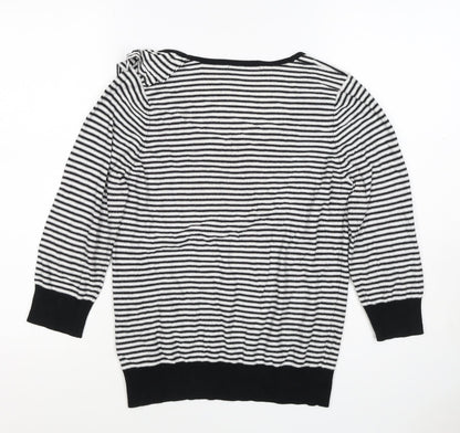 Marks & Spencer Women Black White UK 12 Striped Ruffle Knit Jumper
