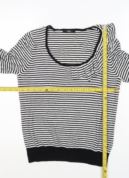 Marks & Spencer Women Black White UK 12 Striped Ruffle Knit Jumper