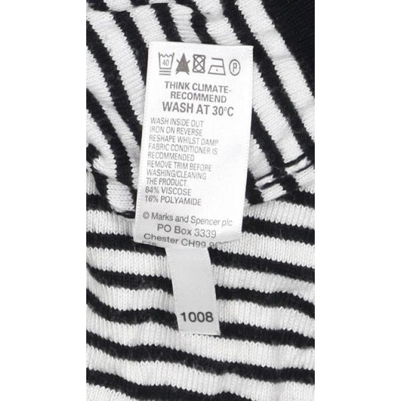Marks & Spencer Women Black White UK 12 Striped Ruffle Knit Jumper
