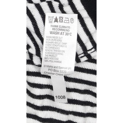 Marks & Spencer Women Black White UK 12 Striped Ruffle Knit Jumper
