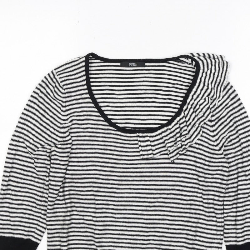 Marks & Spencer Women Black White UK 12 Striped Ruffle Knit Jumper