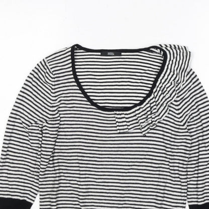 Marks & Spencer Women Black White UK 12 Striped Ruffle Knit Jumper