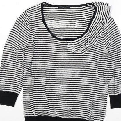Marks & Spencer Women Black White UK 12 Striped Ruffle Knit Jumper
